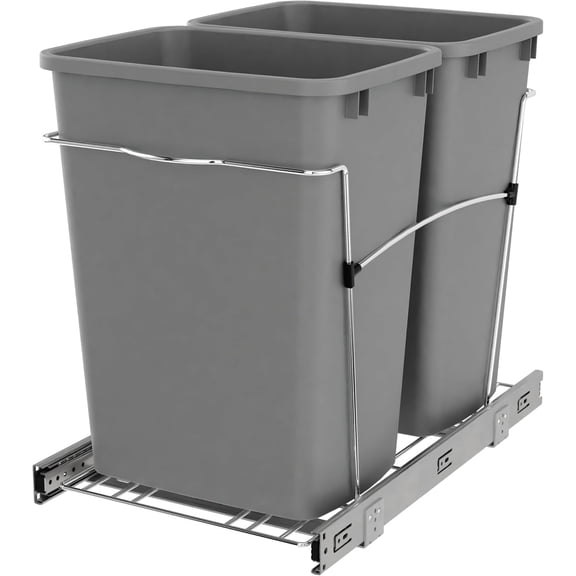 CZMDZH Double 35-Quart Sliding Pull Out Waste Bin Container, Kitchen Trash Can Under Cabinet Dual Trash Can Under Sink for Home Base Kitchen Cabinet,Metallic Silver