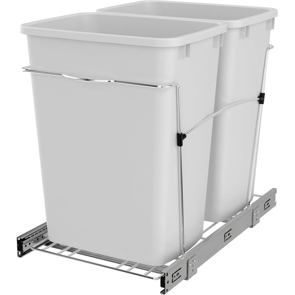 CZMDZH Double 35-Quart Sliding Pull Out Waste Bin Container, Kitchen Trash Can Under Cabinet Dual Trash Can Under Sink for Home Base Kitchen Cabinet,White