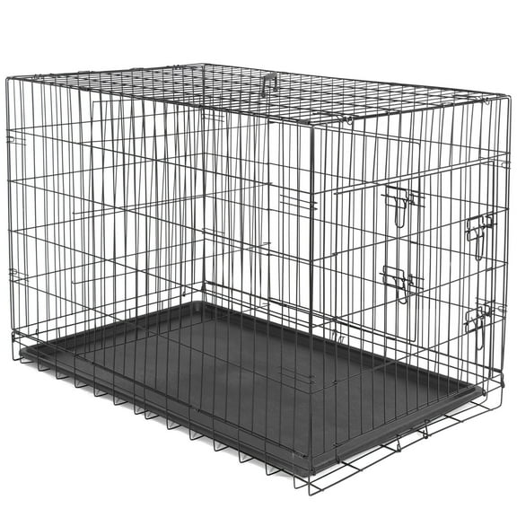 CZMDZH  Double-Door Iron Dog Crate – Heavy-Duty Metal Kennel with Secure Locks, Foldable Design, & Removable Tray for Easy Cleaning, Durable Pet Cage for Home or Travel,42",Black