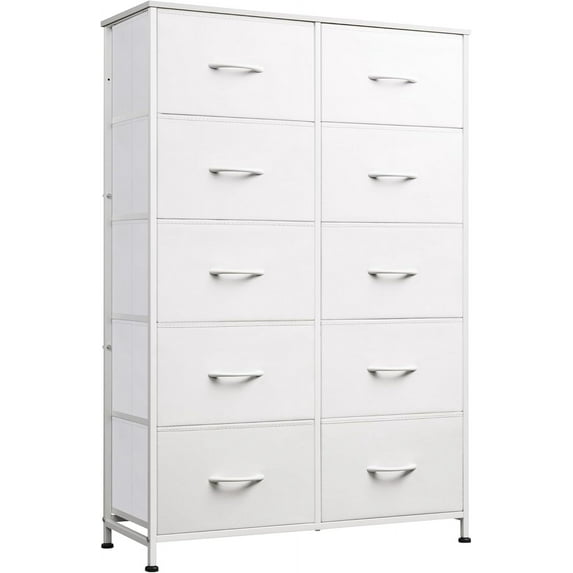 CZMDZH Fabric Dresser for Bedroom with 10 Drawers, Tall Chest of Drawers, White Dressers Bedroom Furniture, Storage Organizer Unit with Bins for Closet, Hallway, Living Room, Entryway