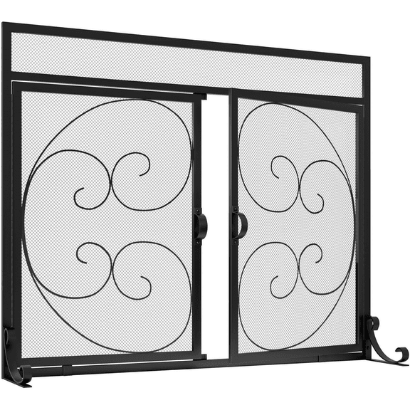 CZMDZH Fireplace Screen with Magnetic Doors,Large Metal Fireplace Screen for Home,Spark Guard,Decorative Metal Furnace Fireguards,Baby Safe Spark Guard Protector,Black