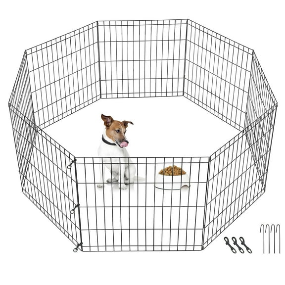 CZMDZH Folding Metal WirePet Cage Double Door W/Divider Panel Indoor Outdoor Kennel Leak-Proof Plastic Tray,24"