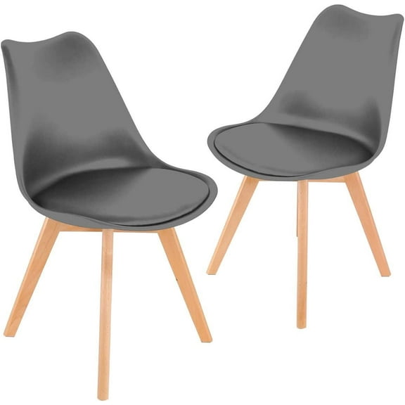 CZMDZH Mid Century Modern Dining Chairs, Shell Lounge Plastic Desk Chair Side Chair with Soft Padded and Wooden Legs for Dining Room Living Room Bedroom Kitchen Set of 2,Dark Gray
