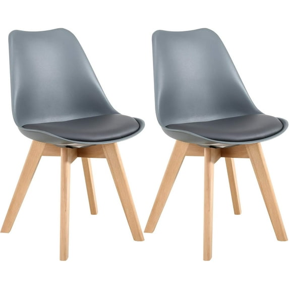 CZMDZH Mid Century Modern Dining Chairs,Shell Lounge Plastic Side Chair with Soft Padded and Wooden Legs for Dining Room Living Room Bedroom Kitchen Set of 2 (Gray)