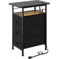 thumbnail image 1 of CZMDZH Narrow Side Table with Charging Station, End Table with LED Lights,3 Fabric Drawers and Open Shelf, Bed Side Tables Living Room, Small Spaces, Bedroom, Black, 1 of 12