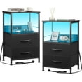 thumbnail image 1 of CZMDZH Night Stand Set of 2 with Charger Station, Black Nightstand Sets with 2 Fabric Drawers and Storage Shelf, LED Bedside Table, Bedroom Small End Tables with 3 USB Ports and 2 AC Outlets, 1 of 14