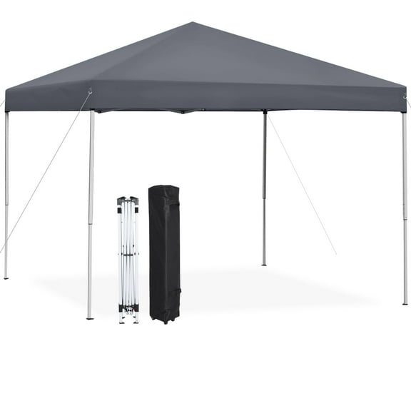 MYZBBD Outdoor 10x10 Pop Up Canopy Tent Easy Set-up Outdoor Patio Canopy Adjustable Straight Leg Heights Instant Shelter with Wheeled Bag, Ropes ,Grey