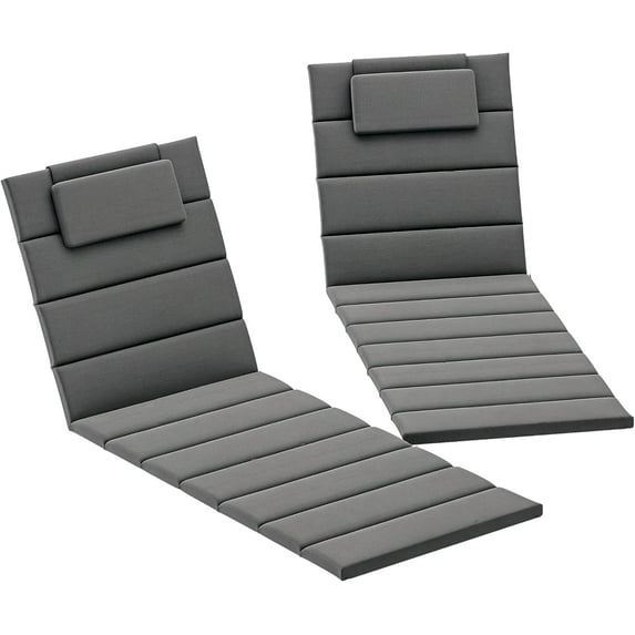 CZMDZH Outdoor Lounge Chair Cushion Set of 2, 80" x 26" UPF50+ 230gsm Olefin and 25D High-Density Foam, Foldable Patio Chaise Lounge Cushion Set, Fade Resistant for Lawn Pool, Dark Gray