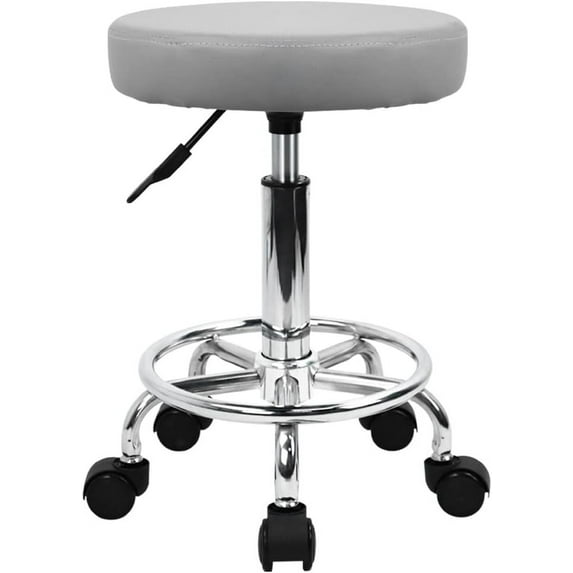 CZMDZH PU Leather Round Rolling Stool with Foot Rest Swivel Height ...