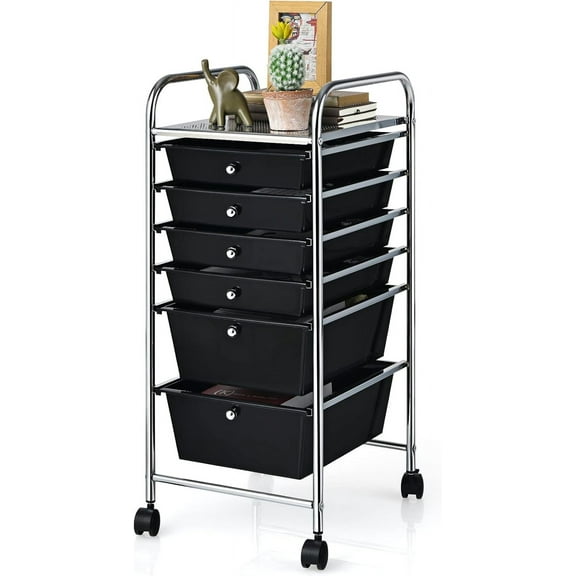 CZMDZH Rolling Storage Cart with 6 Drawers, Multipurpose Mobile Organizer Cart for Tools Scrapbook Paper Home Office School (Black)