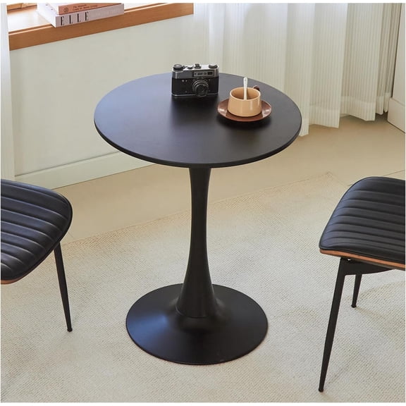 CZMDZH Round Dining Table, 24" Circle Tulip Table with Thickened Tabletop & Metal Pedestal, Mid Century Modern Bistro Table for Kitchen, Small Places, Living Room, Cafe (Black)