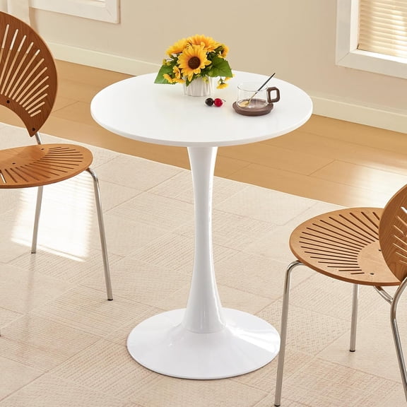 CZMDZH Round Dining Table, 24" Circle Tulip Table with Thickened Tabletop & Metal Pedestal, Mid Century Modern Bistro Table for Kitchen, Small Places, Living Room, Cafe (White)