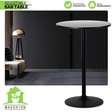 CZMDZH Round Table Silver Stripe Top with Black Leg and Base. Cocktail Bistro Table for Dining Bistro Cafe Home Bar,Silver Flash
