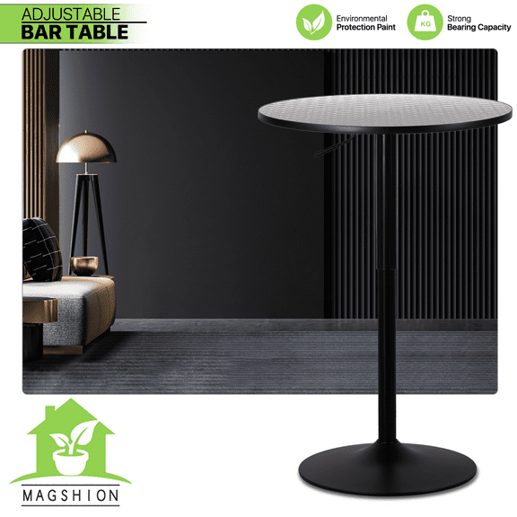 CZMDZH Round Table Silver Stripe Top with Black Leg and Base. Cocktail Bistro Table for Dining Bistro Cafe Home Bar,Silver Flash