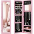 thumbnail image 1 of CZMDZH Wall Mounted Jewelry Cabinet with Full Length Mirror, Over The Door Jewelry Armoire Organizer with Large Storage, Makeup Mirror & Velvet Lining (Pink), 1 of 9