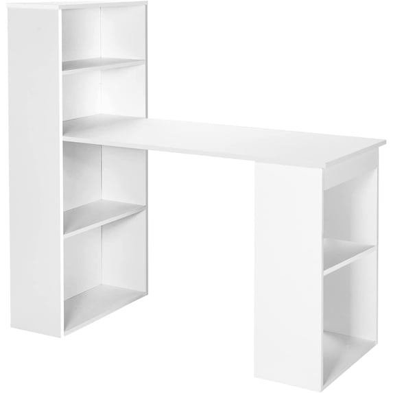 CZMDZH White Computer Desk with Bookshelf, Writing Study Desk with Storage Shelves & CPU Stand, Modern Compact Computer Workstation for Home & Office, Space-Saving Design,White