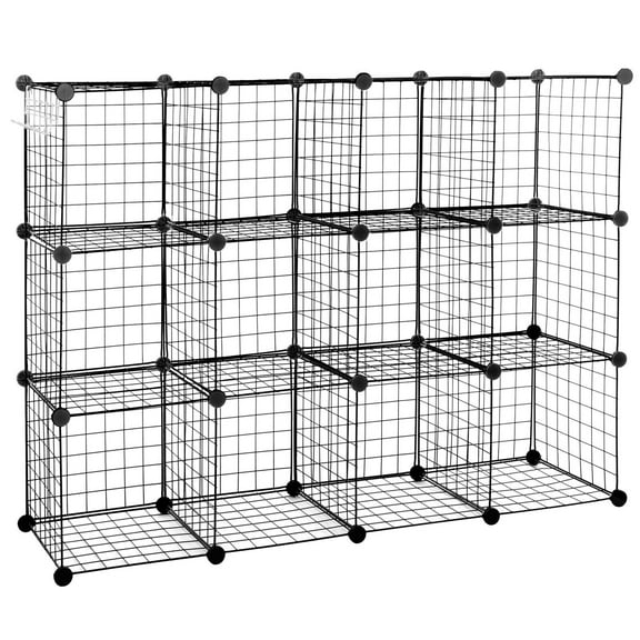 CZMDZH Wire Cube Storage, 12-Cube Storage Organizer Metal, C Grids Storage Bins Shelving, Modular Bookshelf Shelf, Closet Cabinet Ideal for Bedroom, Black