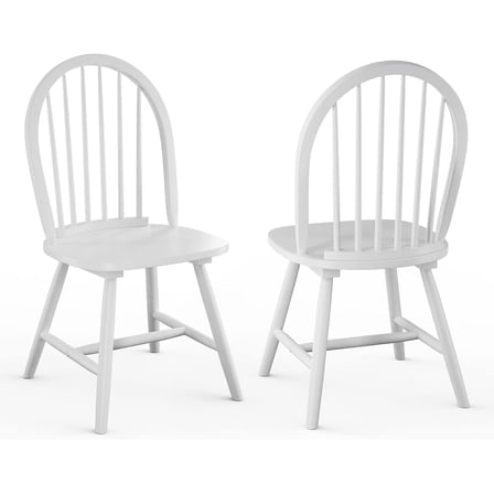 CZMDZH Wood Dining Chairs Set of 2, Windsor Chairs with Solid Wood Legs, High Spindle Back, H-Shaped Crossbars, Vintage Country Farmhouse Style Wooden Side Chairs, White