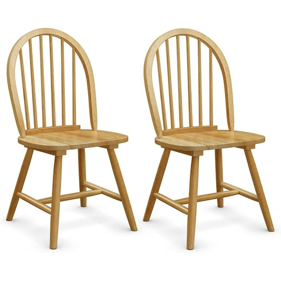CZMDZH Wood Dining Chairs Set of 2, Windsor Chairs with Solid Wood Legs, High Spindle Back, H-Shaped Crossbars, Vintage Country Farmhouse Style Wooden Side Chairs,Oak