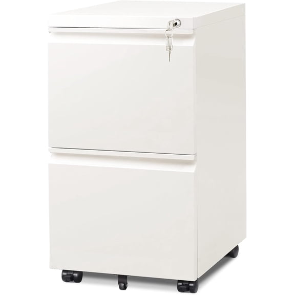 CZMJY 2 Drawer Mobile File Cabinet with Lock, Commercial Vertical Cabinet, White