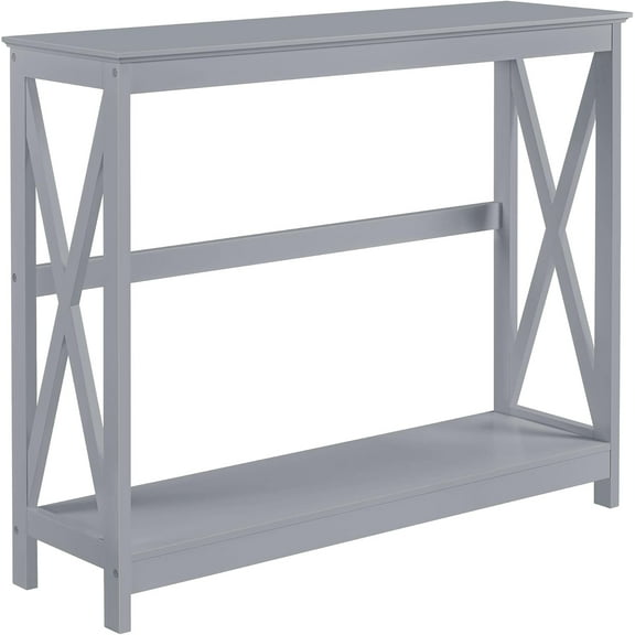 CZMJY 2 Tier X-Design Console Table with Large Storage Shelf, Accent Sofa Side Table for Living Room, Entryway and Hallway, Gray