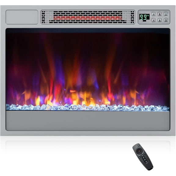 CZMJY 23-Inch Infrared Quartz Electric Fireplace Insert with Remote Control, 1500W Recessed Fireplace Heater with Thermostat, Overheat Protection, 8H Timer, 6 Flame Settings, 5 Flame Brightness