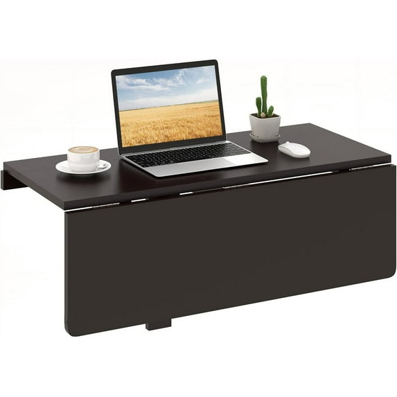 CZMJY 31.5" Wall Mounted Folding Desk, Drop-Leaf Floating Desk with Spacious Surface, Space-Saving Foldable Wall Table for Study, Bedroom, Bathroom, Balcony & Small Spaces