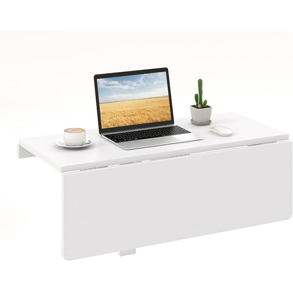CZMJY 31.5" Wall Mounted Folding Desk, Drop-Leaf Floating Desk with Spacious Surface, Space-Saving Foldable Wall Table for Study, Bedroom, Bathroom, Balcony & Small Spaces