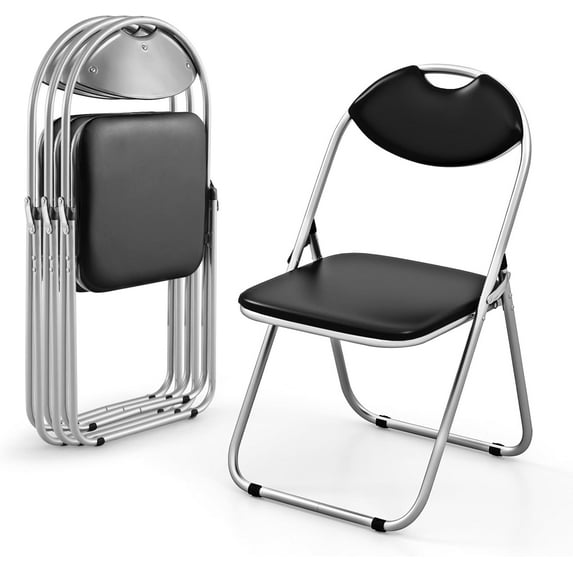 CZMJY 4-Pack Folding Chairs, Portable Card Chairs with Back & Padded Seat, Metal Waiting Room Chair Set for Events Office Wedding Party, Black (4)