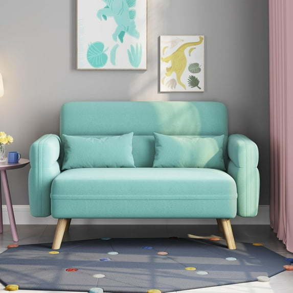 CZMJY 46" Small Modern Fabric Sofa Loveseat Mid Century 2 Seater Sofa Couch with Lumbar Pillows, Solid Wood Legs for Living Room, Small Space, Dorm, Office, Bedroom, Aquamarine