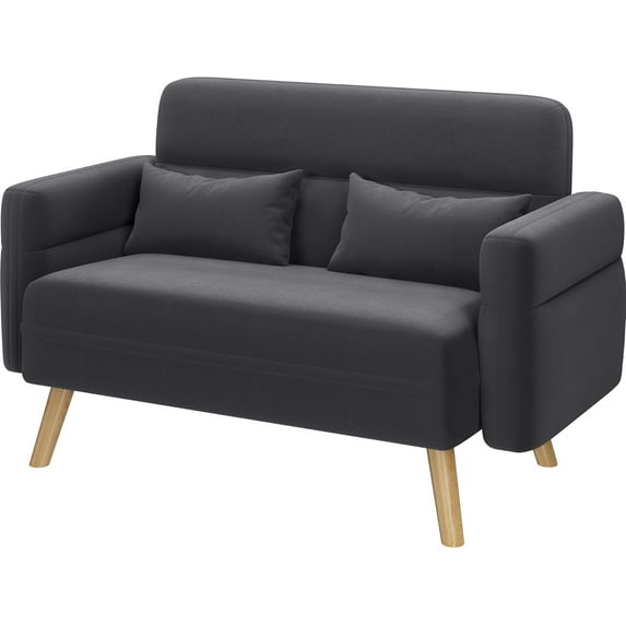 CZMJY 46" Small Modern Fabric Sofa Loveseat Mid Century 2 Seater Sofa Couch with Lumbar Pillows, Solid Wood Legs for Living Room, Small Space, Dorm, Office, Bedroom, Dark Gray