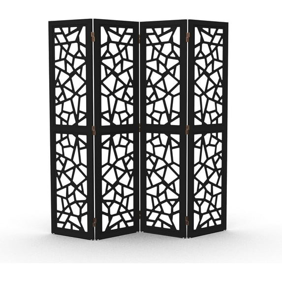 CZMJY 70'' H Room Divider, Non-Woven Fabric Privacy Screen, Indoor Partition Wall Dividers, Freestanding Hinged Space Separator with Modern Unique Pattern (Black, 4 Panel)