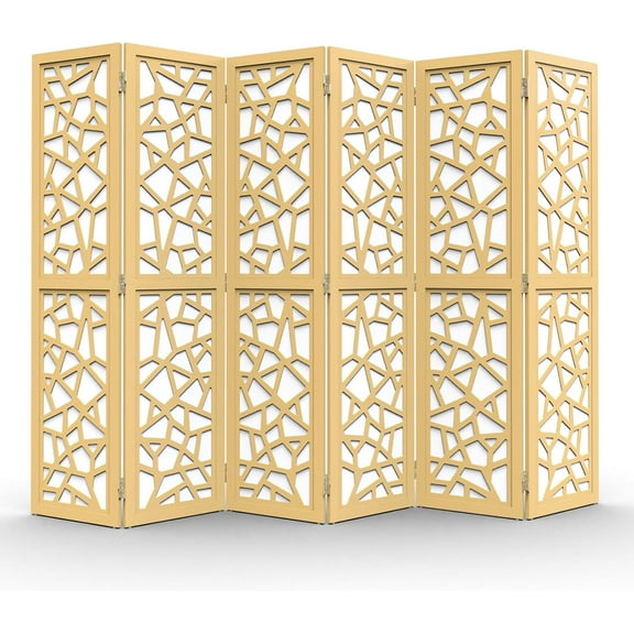 CZMJY 70'' H Room Divider, Non-Woven Fabric Privacy Screen, Indoor Partition Wall Dividers, Freestanding Hinged Space Separator with Modern Unique Pattern (Gold, 6 Panel)