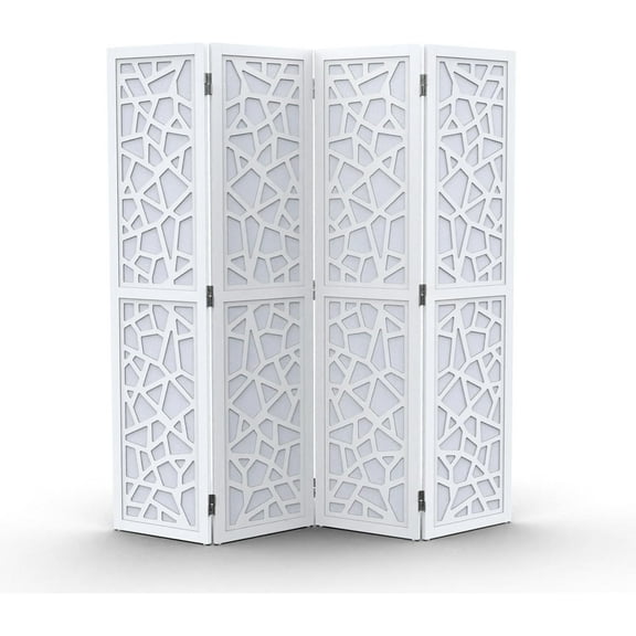 CZMJY 70'' H Room Divider, Non-Woven Fabric Privacy Screen, Indoor Partition Wall Dividers, Freestanding Hinged Space Separator with Modern Unique Pattern (White, 4 Panel)