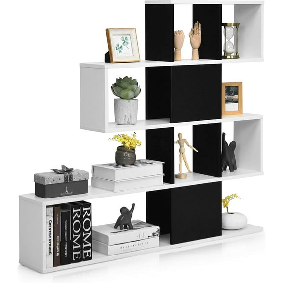 CZMJY  8 Cubes Bookshelf, Modern Ladder Corner Bookcase, 8-Cube Open Stepped Storage Bookcase, 5-Tier Display Shelf for Home Office, 47 x 8 x 43 Inch, Living Room Divider Booksheif Black & White