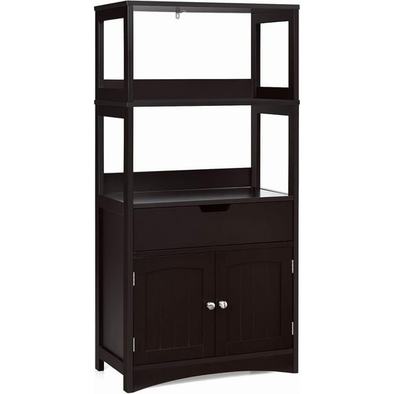 CZMJY Bathroom Floor Cabinet with Drawer, 2 Open Shelves and Door Cupboard, Multipurpose Free Standing Storage Cabinet for Bathroom Kitchen Living Room, 24 x 13 x 48 inch Espresso