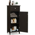 thumbnail image 1 of CZMJY Bathroom Floor Cabinet, Single Door Floor Storage Cabinet Organizer with Drawer and 3-Level Adjustable Shelves, Bathroom Cabinets Freestanding with Anti-Tipping Device for Living Room, Coffee, 1 of 10