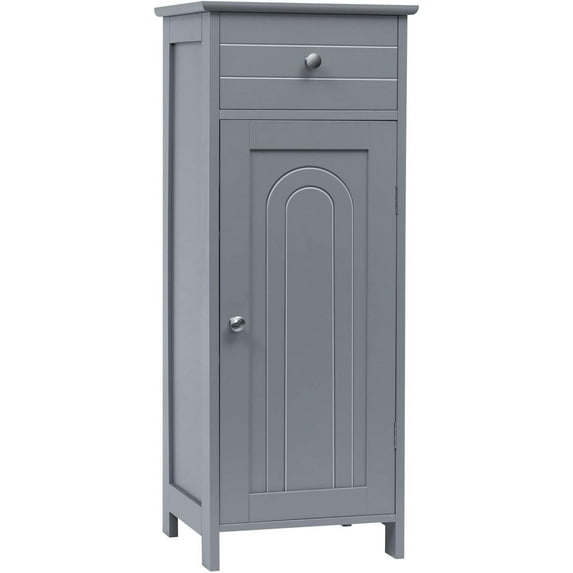CZMJY Bathroom Floor Cabinet, Wooden Side Storage Cabinet, Freestanding Single Door Bathroom Cabinet with Large Drawer & 2 Adjustable Shelves for Living Room Kitchen (Grey)