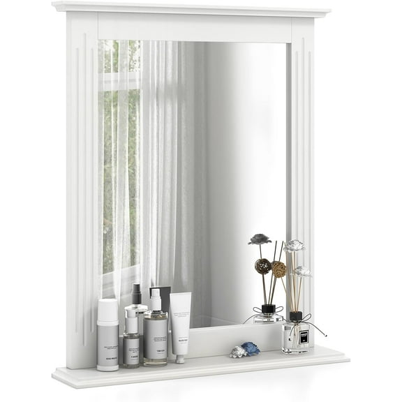 CZMJY Bathroom Mirror with Shelf, Rectangle Over Sink Mirror, Hanging Vanity Mirror for Dressing Room Washroom Bedroom, Modern Concise Wall Mounted Mirror (White)