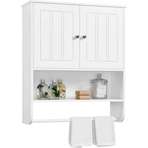 CZMJY Bathroom Wall Cabinet, Over The Toilet Storage Cabinet with Adjustable Shelf, Hanging Storage Cupboard with 2 Doors, 24″ L × 8″ D × 28″ H, White