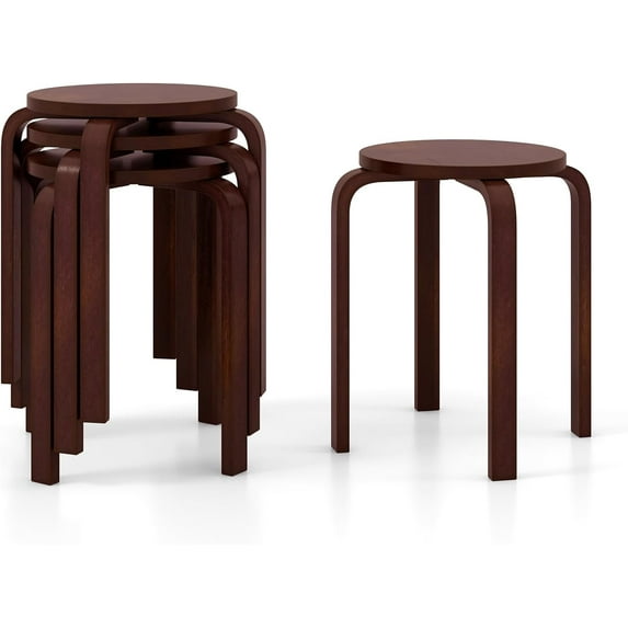 CZMJY Bentwood Stackable Stools Set of 4, 18" Round Stacking Backless Nesting Stools, School Chairs, Flexible Seating for Classroom Elementary, Students, Adults, Kitchen, Dining Room (Coffee)