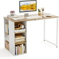 thumbnail image 1 of CZMJY Computer Desk with Storage Shelves, Home Office Desk with 5 Side Shelves & Metal Frame, Space Saving Laptop PC Desk, Writing Study Desk, Modern Vanity Desk for Bedroom (Natural), 1 of 9