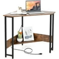 thumbnail image 1 of CZMJY Corner Desk with Power Outlet & USB Ports, Triangle Computer Desk with Charging Station, Storage Shelf, Space Saving Writing Desk, Vanity Table, Corner Desk for Small Space (Rustic Brown), 1 of 10