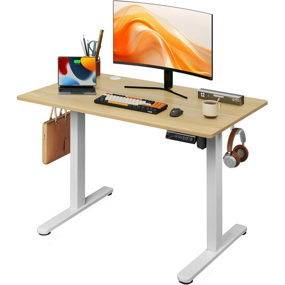CZMJY Electric Standing Desk, 40 X 24 Inches Height Adjustable Stand up Desk for Home Office, Small Ergonomic Sit to Stand Desk, Maple