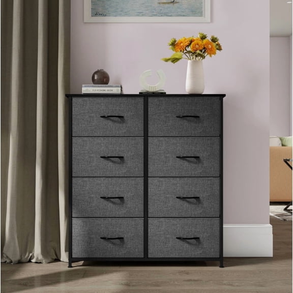 CZMJY Elegant 8-Drawer Fabric Dresser Chest Designed to Transform Cluttered Bedrooms with Smart Storage Organizer Shelf Capabilities and Stylish Appeal, Black Gray