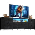thumbnail image 1 of CZMJY Fits 65,70 inch Tv Stand for Bedroom 63" W Dresser Tv Stand with LED Lights & Power Outlets Black Chest of Drawers with 12 Long Fabric Dresser for Bedroom, Hallway Entertainment Center, 1 of 10