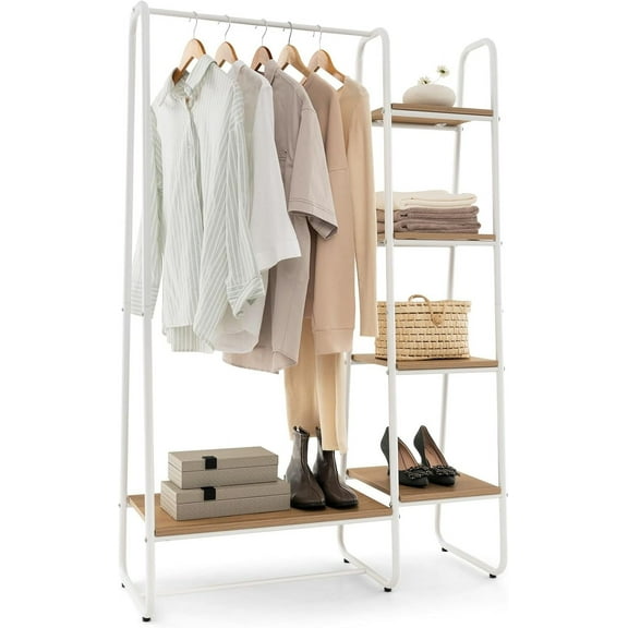 CZMJY Garment Rack with Shelves, Clothes Rack with 5 Shelves & Hanging Bar, Open Wardrobe for Hanging Clothes and Storage, Free Standing Closet Organizer, Clothing Rack for Bedroom Entryway