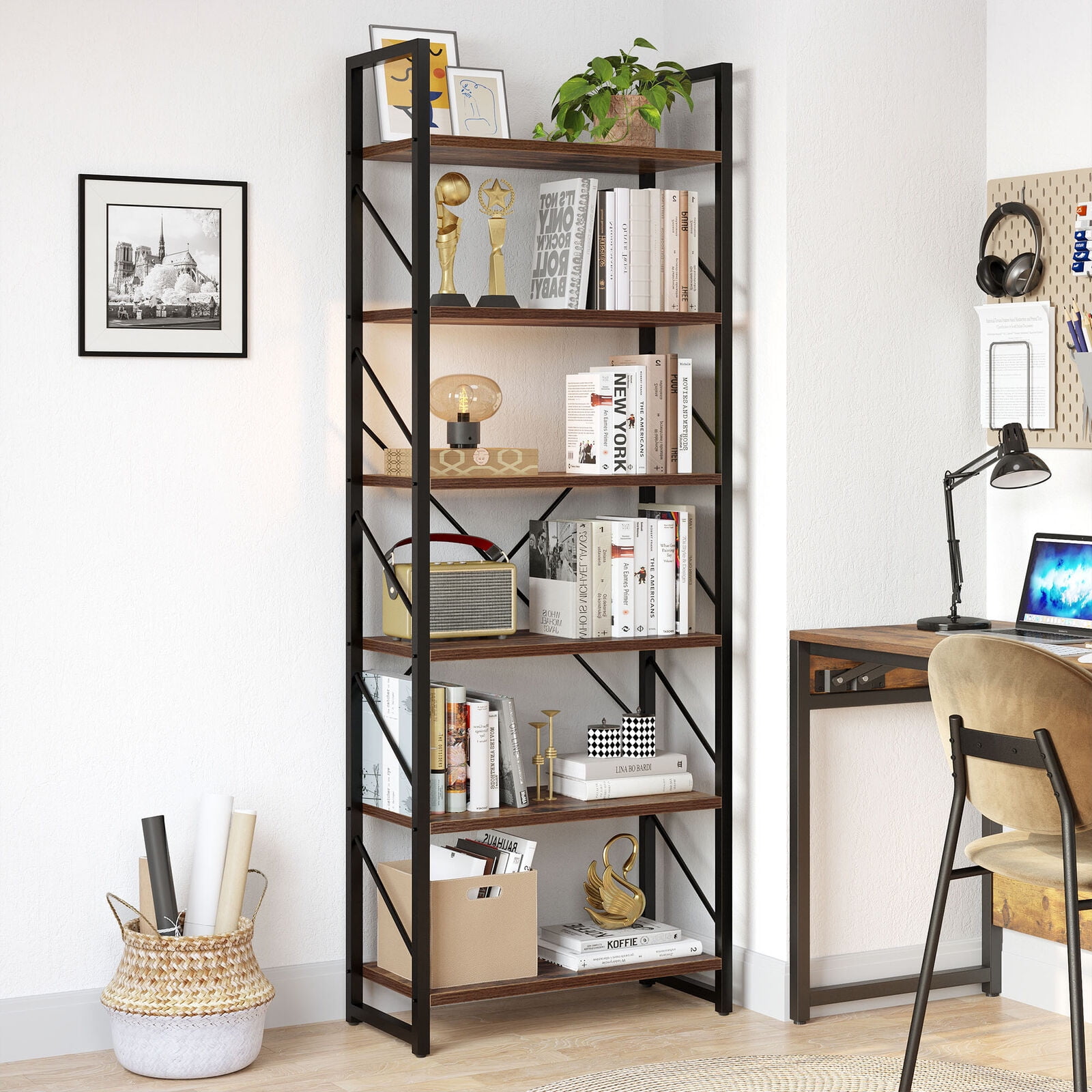 CZMJY Industrial Wood Bookcase Shelving – Embrace Rugged Charm with a ...