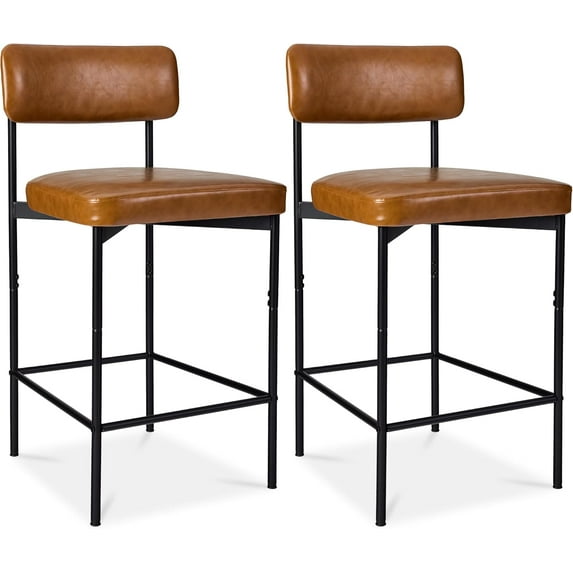 CZMJY Your Kitchen Island & Dining Space with Sleek Armless Counter Height Bar Stools – Modern PU Faux Leather Comfort, Stylish Design, and Perfect Home Accent in a Convenient Set of 2,Camel Brown