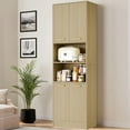 thumbnail image 1 of CZMJY Kitchen Pantry Cabinet, 75" Tall Wood Storage Cabinet with Doors and Shelves, 4 Doors Open Countertop Utility Hutch Cupboard for Dining Room Living Room Bathroom Furniture, Oak, 1 of 11